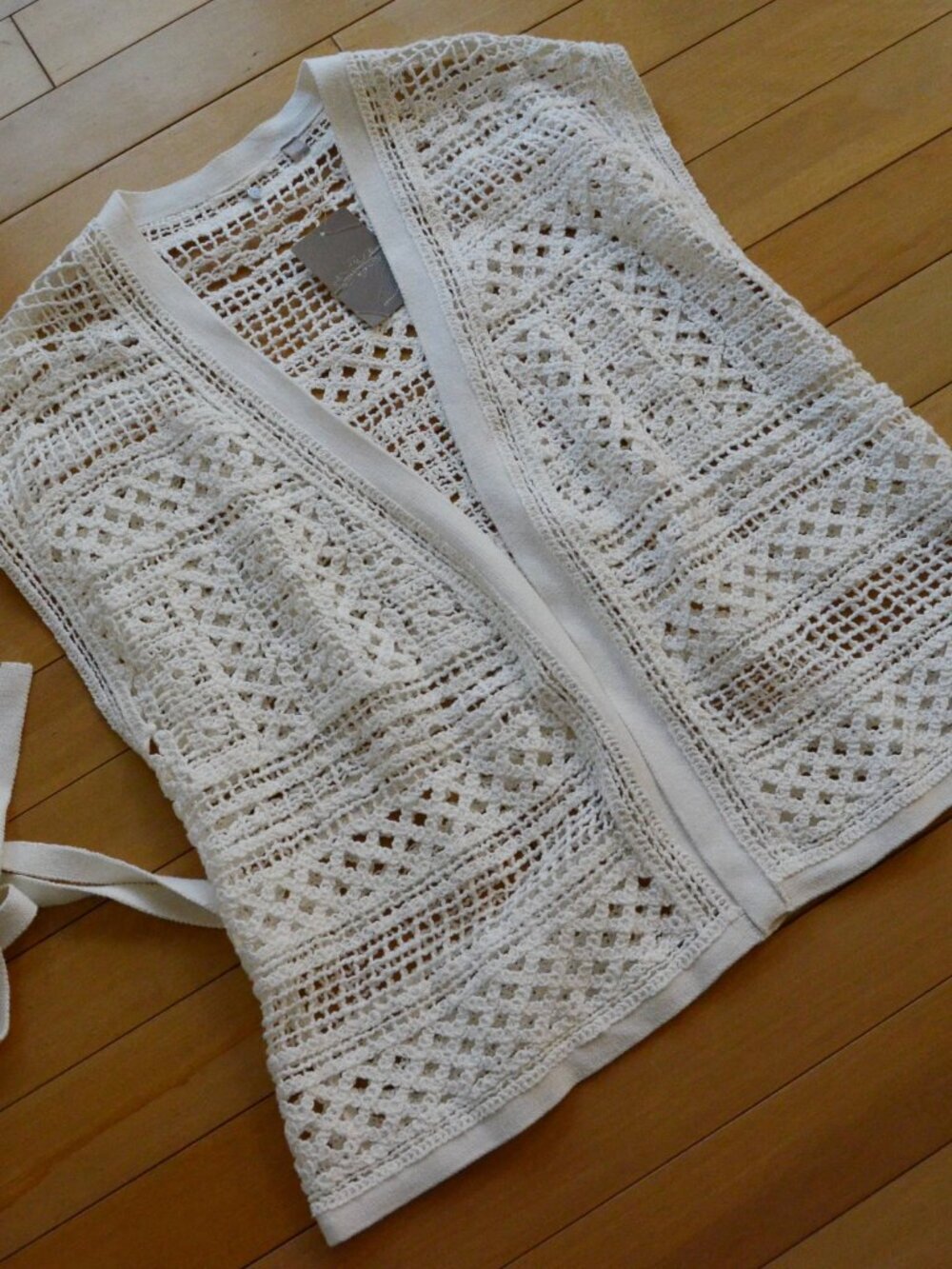 Anthropologie Knitted & Knotted Belted Crochet Cardigan Ivory Boho Size L NWT - Picture 7 of 12